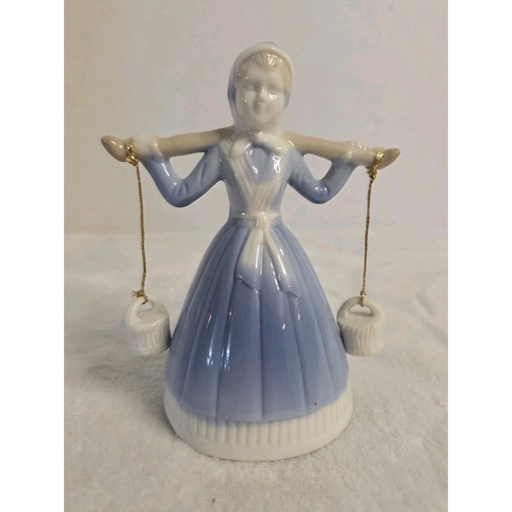 Vintage Dutch Girl Blue &‎ White Milkmaid Bell with Bucket Clappers Porcelain